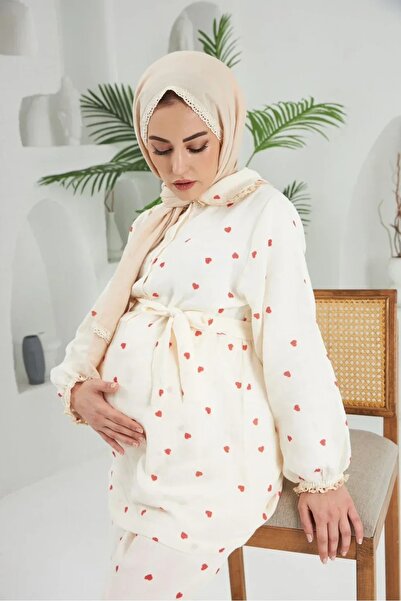 Lollybabies Lolly Babies Bebe Yaka Pijama Takımı | Kırmızı Kalp | Hamilelik İçin