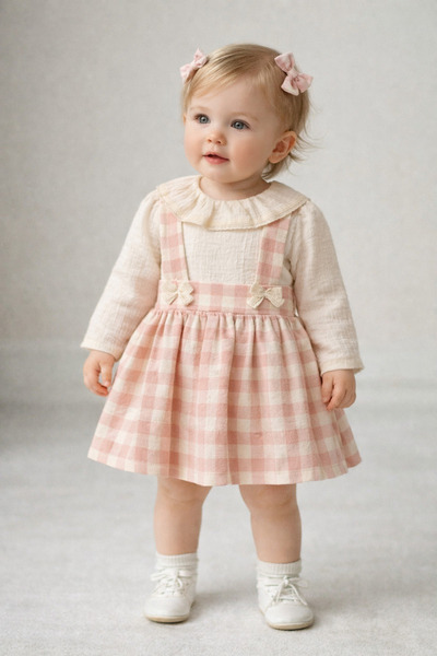 bebeğim butik Kız bebek ekose set tokalı