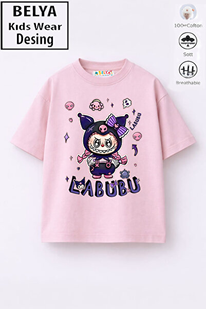 Belya Kids Wear Trend Design Labubu 35 Girl's Cotton Fabric T-Shirt