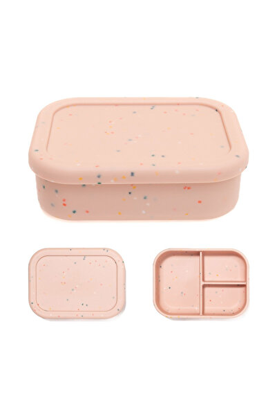 melvelo Bento Lunch Box Silicone, 3 Compartments, Kids, 19×14×6.5 cm, Pink