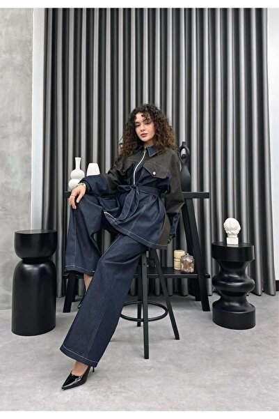 Cardella Luna Summer Thin Denim Suit Zippered Jacket Pants – Belted Comfortab...