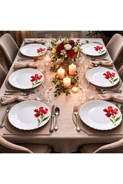 SABRINA Set of 6 Opal Red Desert Plates 19 cm – Elegant Red Design, Modern an...