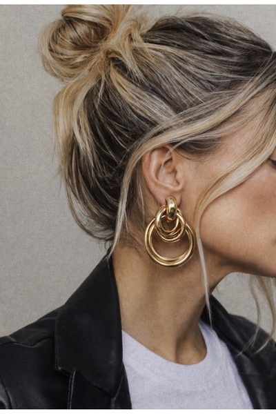 AychaAksesuar Vintage pinterest model big earring with steel big twisted hoop