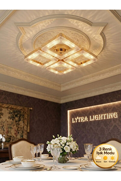 Lytra Lighting Yakamoz Model Gümüş 3 Renk Modu Kristal Salon Mutfak Yatak Çoc...
