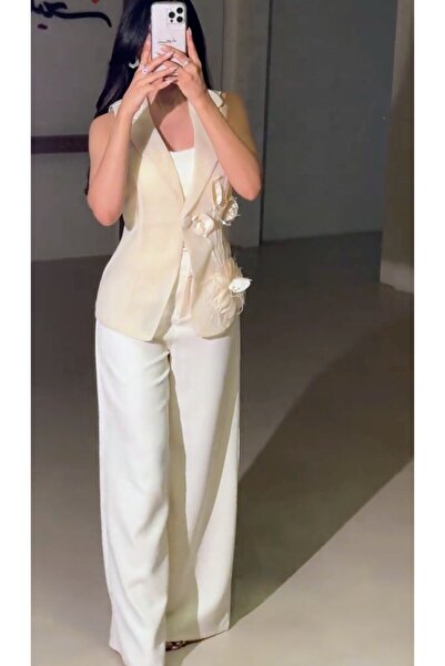 MALAK طقم ملكي قطعتين فيست مخملي مع بنطال أوف وايت