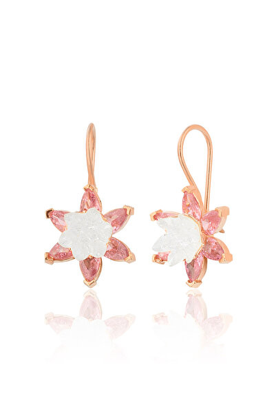 Zanaatsilver 925 Ayar Gümüş Lotus Nilüfer Çiçeği Rose Mengeç Küpe