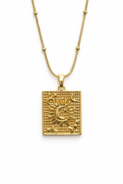 GLOW ACCESSORIES BAE Stainless Steel Vintage Square Sun Pendant with Doric De...