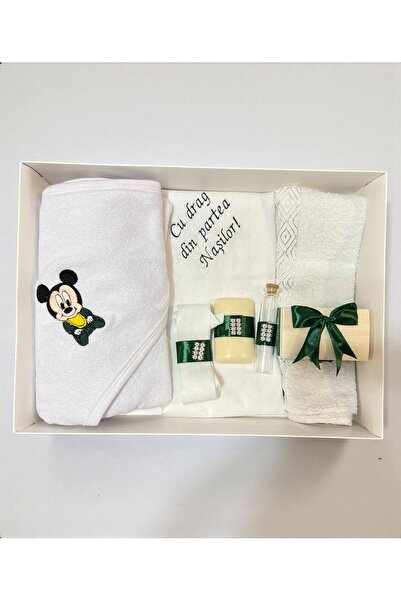 Your Baby Store Mickey baptism set – green, Embroidered, 7 pieces, Cotton