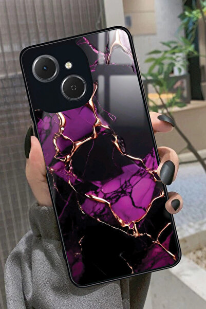 TECNO Spark 40C Uyumlu Mor Mermer Tasarımlı Glossy Premium Kılıf