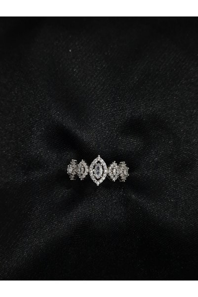 LooRen Butik Marquise Cut Zircon Stone Silver Ring – Adjustable & Sparkling Design Lrn038