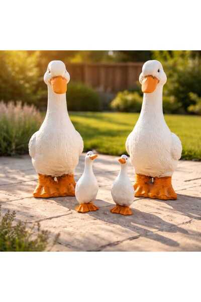 merland benvecocuk Dekoratif Ördek Ailesi Biblo Seti – 4’lü Bahçe & Balkon Sü...