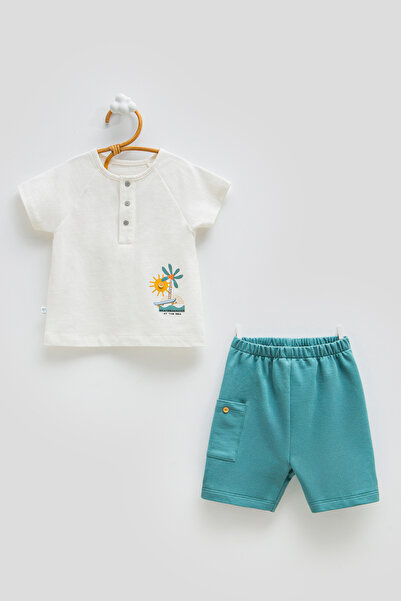 Caramell 100% Cotton Baby Boy Summer Shorts Set Palmiye Printed Bottom Top Set