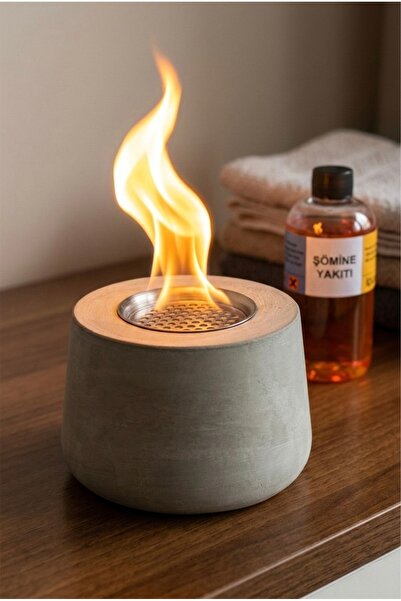 Flame Warner Masa Üstü Bioethanol Şömine - Dekoratif Beton Şömine + 250 ml Ya...