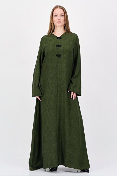 Ulyashova فستان ماكسي بأكمام طويلة من قماش هيذر للنساء، أخضر