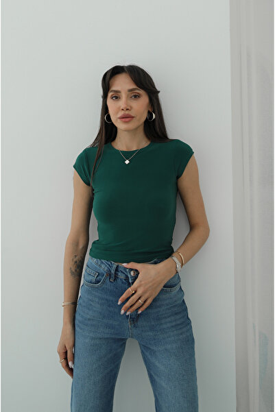 Havoş Yeşil Raye Kısa Kollu Basic Bluz