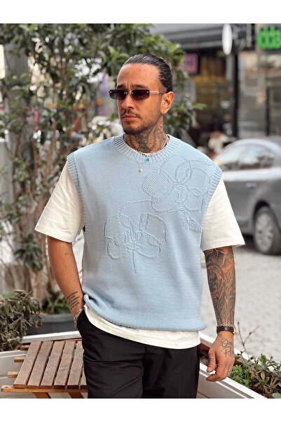 manch collection Embossed Knitwear Sweater with Roots Blue