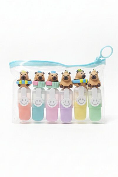 Gökyüzü ışığı Sevimli Mini Fosforlu Kalem-6lı Set-Mini Ayıcık Başlıklı-fosfor02