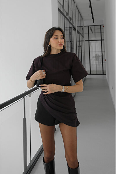 Havoş Mürdüm Yan Ruched Detail Padded Shoulders Blouse