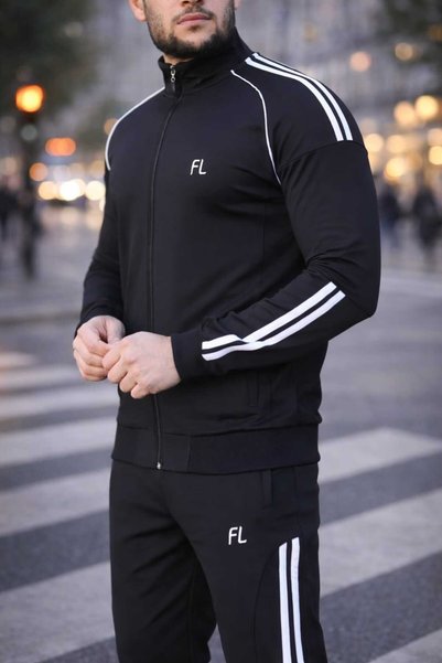 zeyra New Model Mock Neck Zippered Comfort Fit Basic Men's Tracksuit Set