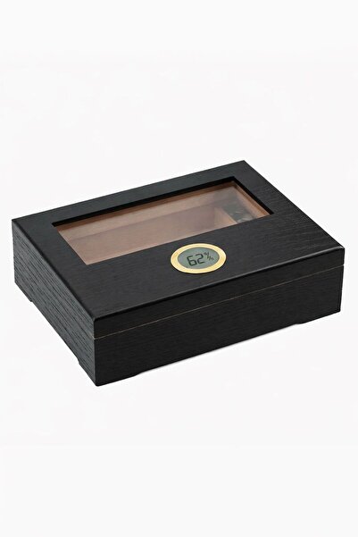Falconetti Sedir Ağacı Siyah Camlı Kısa Humidor Puro Kutusu rd67sy