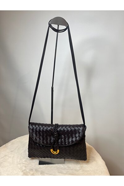 DSN ÖRGÜ DETAYLI GOLD TOKALI ÇANTA - SİYAH