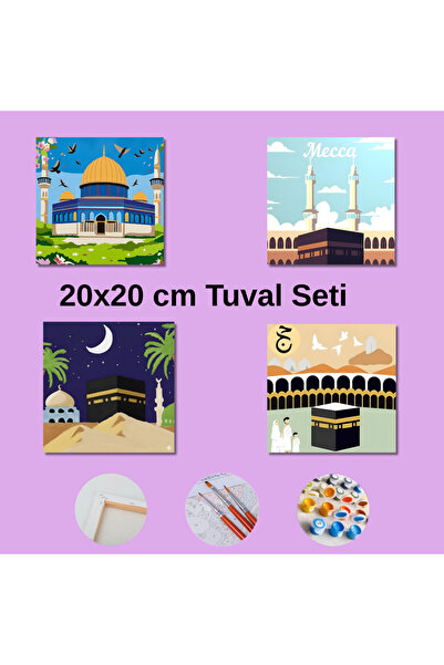LİLYHOBBYLAND Mini Sayılarla Boyama İslami Eserler Kiti 20x20 cm-4'lü