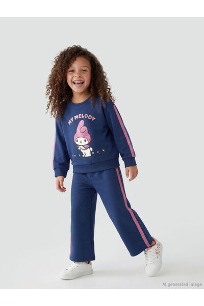 LC Waikiki Indigo My Melody B Printed Girls' Soft Touch Tracksuit Set