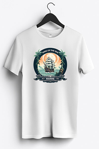 Denizci Denizlerin Kralı Baskılı Regular Sıfır Yaka %100 Pamuk Unisex Penye T-Shirt