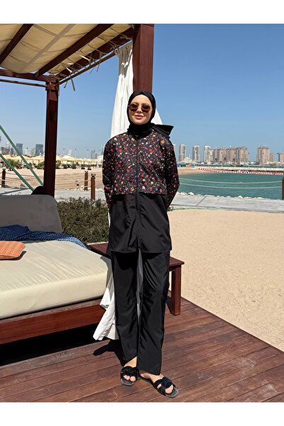 lurex moda Doha Parachute Fabric 3-Piece Fully Covered Hijab Swimsuit
