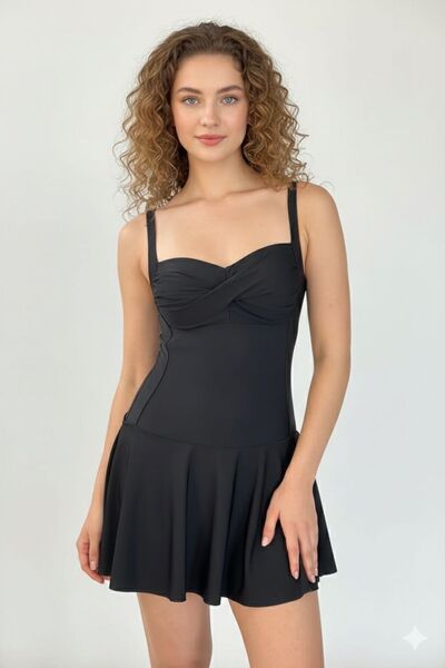 DRESSY LIFE Women's Skirted Swimsuit Draped Dress Swimwear Beachwear