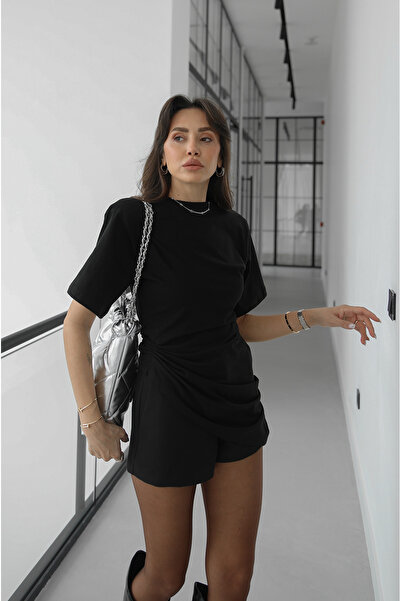 Havoş Black Side Ruched Detail Padded Shoulders Blouse