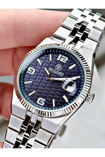 Homies ساعة يد رجالية بتصميم كلاسيكي أنيق باللون الفضي مع تقويم + سوار هدية