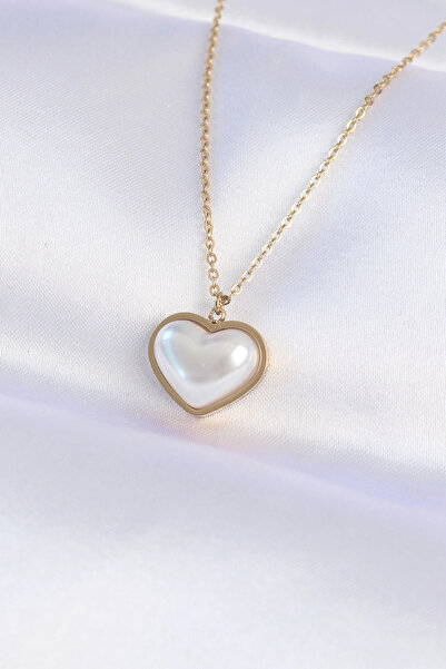 Generic Brand 316L Steel Chain Gold Color White Stone Bubble Heart Necklace