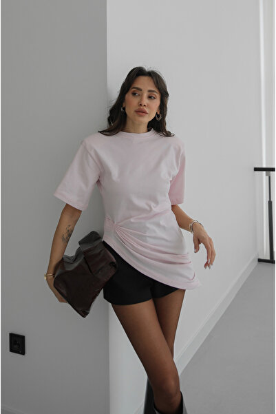 Havoş Powder Pink Yan Ruched Detail Padded Shoulders Blouse