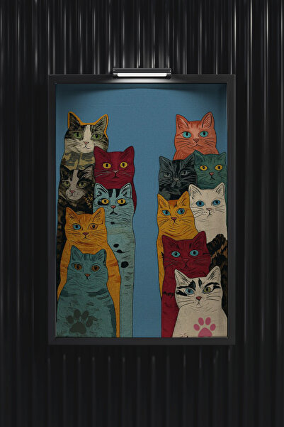 VERONİCA LİNE Renkli Kediler Geçidi - Modern İllüstrasyon Tablo 35x50, 50x70