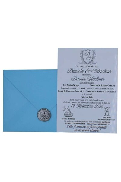 Fabricacucadouri.ro Pachet 50 Invitație de nuntă și botez albastru deschis cu...