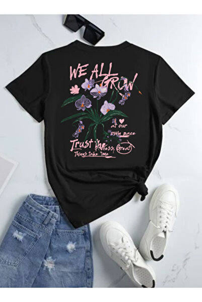 barsdepo Тениска с принт на орхидея, унисекс тениска с голям размер за деца/в...