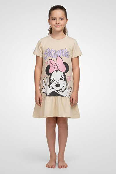 Disney Mickey And Friends Kids Girl Graphic Print Sleep Dress, Beige