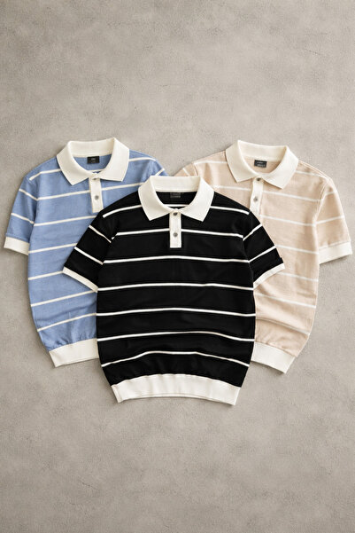 DepoExport Men's Striped Polo Neck T-Shirt Slim Fit Cotton Pack Daily & Smart...