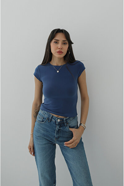 Havoş Blue Raye Short Sleeve Basic Blouse