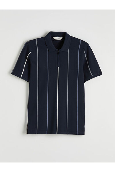 LC Waikiki Lacivert Polo Yaka Çizgili Pike Tişört
