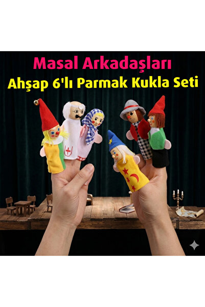 direkstoktan Masal Arkadaşları- Ahşap 6'lı Parmak Kukla Seti / Wooden Toys 6 ...