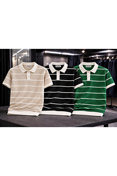 DepoExport Men's Striped Polo Neck T-Shirt Slim Fit Cotton Pack Daily & Smart...