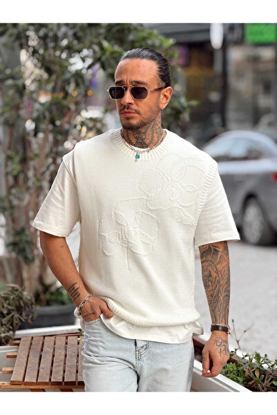 manch collection Embossed Knitwear Sweater with Roots White