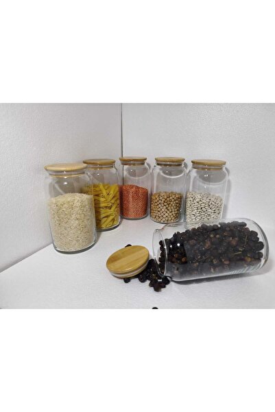 ÖZ HOME 6-Piece Vacuum Glass Storage/Organization Jars with Bamboo Lids 1130 ml