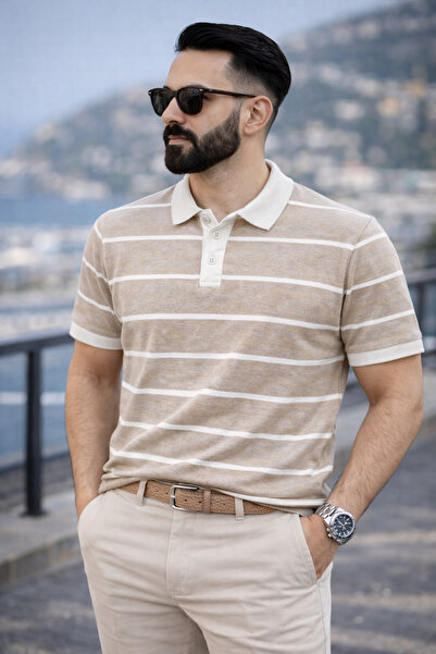 DepoExport Men's Striped Polo Neck T-Shirt Slim Fit Cotton Pack Daily & Smart...