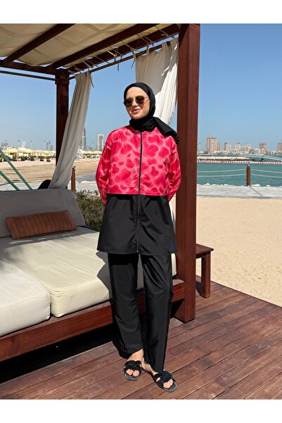 lurex moda Doha Parachute Fabric 3-Piece Fully Covered Hijab Swimsuit