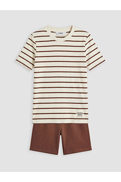 LC Waikiki Lcw Kids Brown Striped Boys' T-Shirt and Shorts