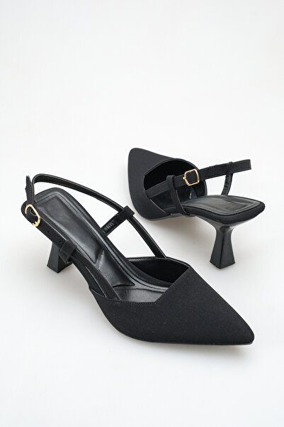 VELLA BAG حذاء نسائي أسود بمقدمة مدببة ومفتوح من الخلف حذاء بكعب