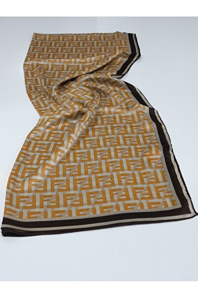 PİRAMİT FENDİ VUAL İPEK ŞAL F DESEN KAHVERENGİ SOĞAN KABUĞU